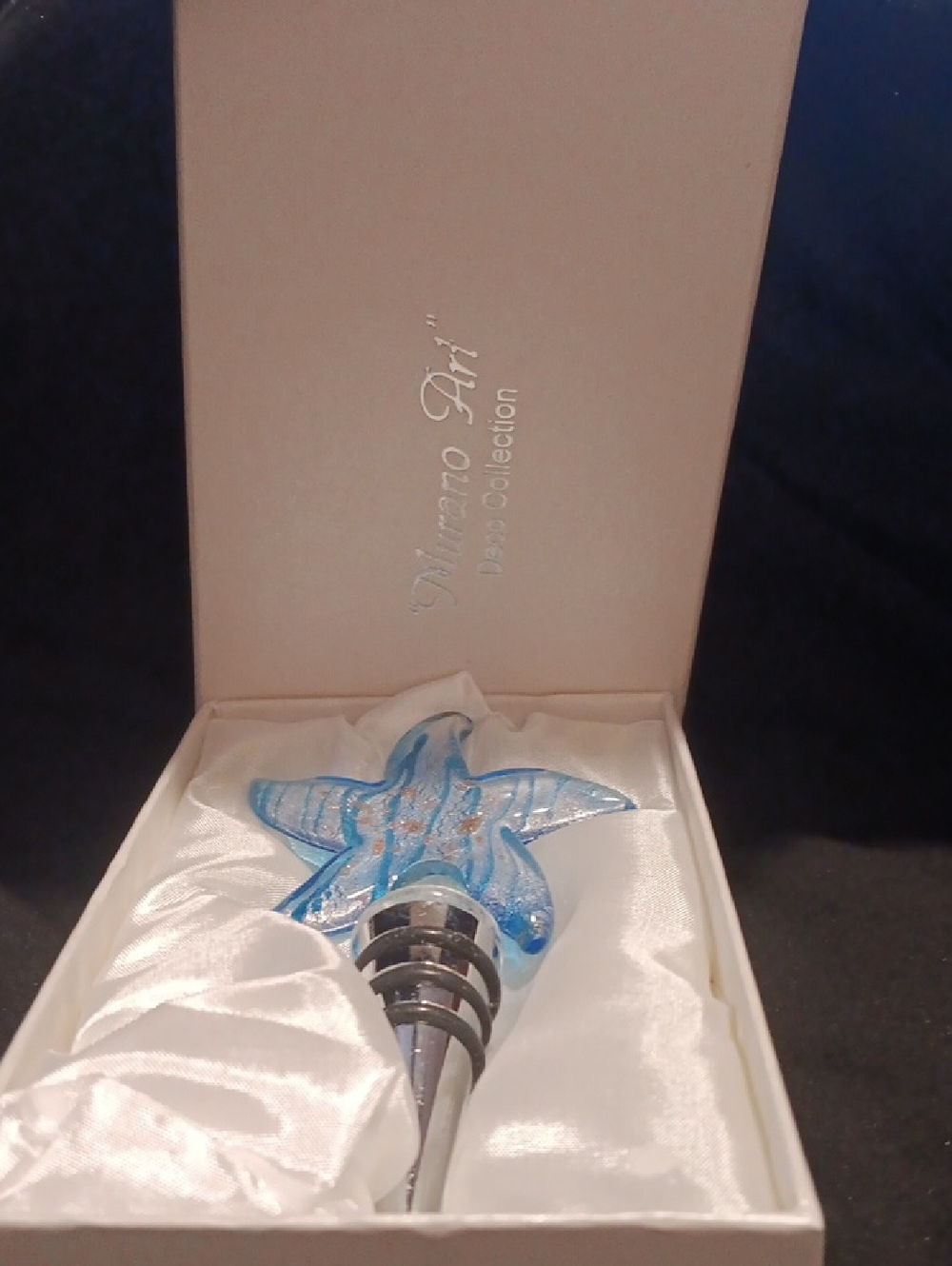 Murano Blue and Gold Starfish Bottle Stopper